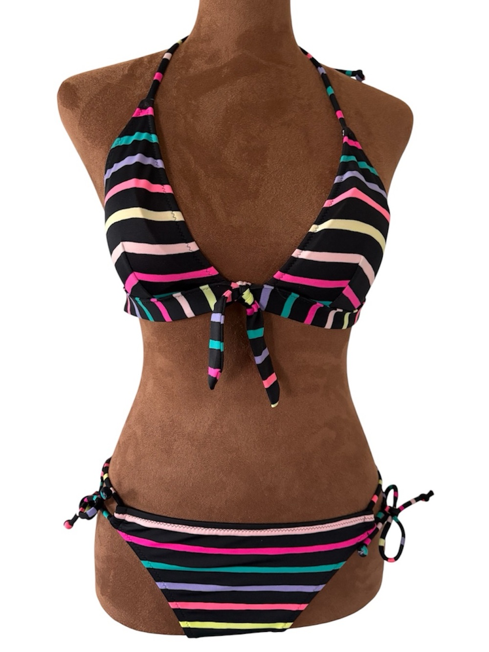 Victoria's Secret black multi color neon triangle top bikini full coverage - S/P
